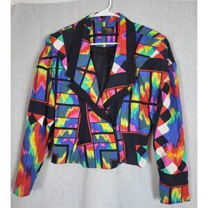 Vintage Marshall Rousso Las Vegas Cropped Jacket Sz M Vibrant 80's colors Retro